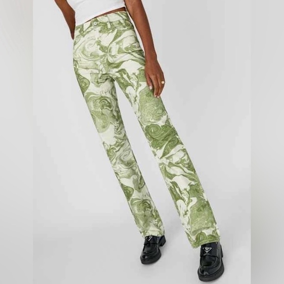Reformation Denim - Reformation Marble High-Rise Straight-Leg Jeans Avocado Swirl Size 27